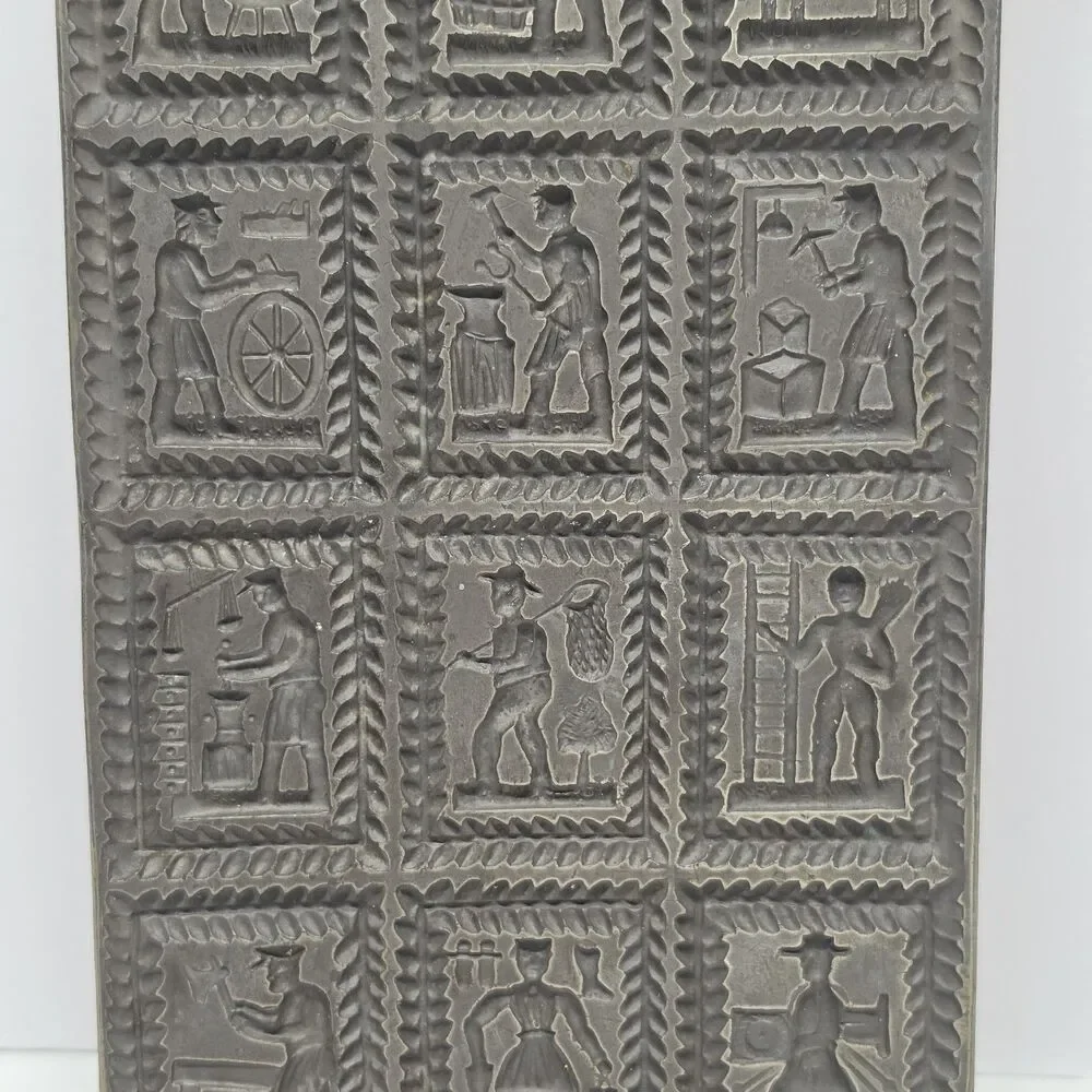 Old Springerle Cookie Biscuit Metal Stamp Mold - 12 Medieval Guildsmen Folk Art
